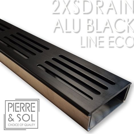 Caniveau de douche inox 50 cm – Hauteur 2 cm – Grille aluminium noire – Drainage discret pour extérieur – Classe A15 (1/2)