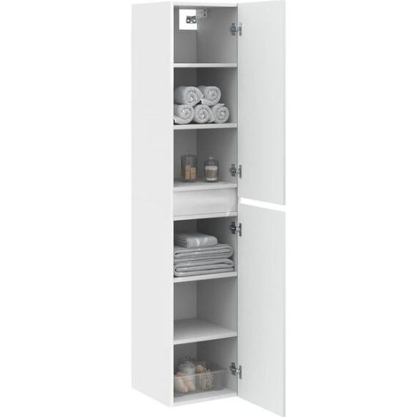 Meuble Salle de Bain Suspendu Blanc 33x34,5x160 cm - Armoire de Rangement Murale avec Étagères, Design Moderne et Compact pour WC ou Petite Salle d'Eau (1/5)