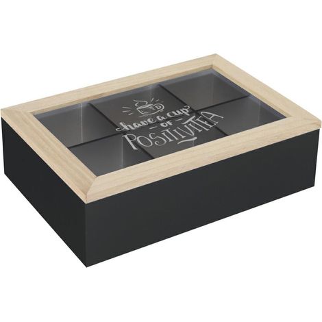 Caja de té con compartimentos, negra (1/3)