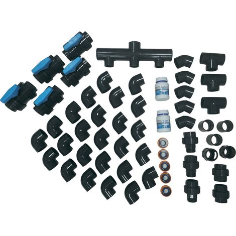 Kit plomberie PVC pression diamètre 50mm – Raccords coudés 90° et 45° – Manchons inclus – Pour installations en milieu humide – Piscineo (1/2)