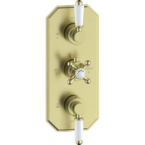 Signature Eternal Traditional Thermostatic 2 Outlet Concealed Shower Valve Triple Handle - Brushed Brass (1/3)