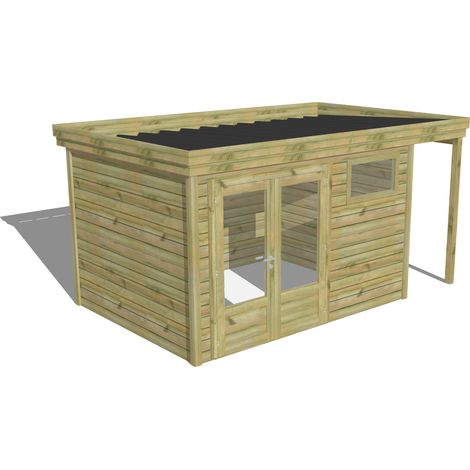 ABRI DE JARDIN bois Pin autoclave 27mm - 4,44x2,64m / 11,7m2 - Bac acier - Abri Français (1/5)