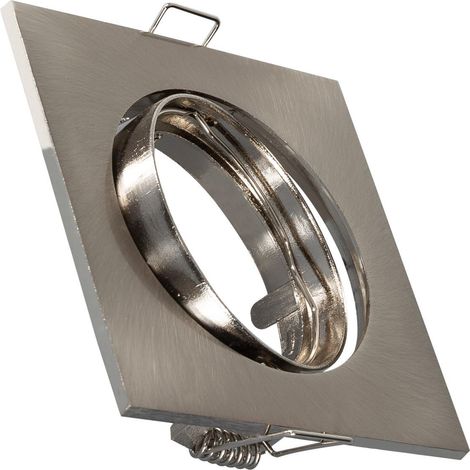 Aro Downlight Cuadrado Basculante para Bombilla LED GU10 / GU5.3 Corte Ø 72 mm Níquel