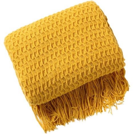Couverture de canapé style nordique 130 x 230 cm, couverture de sieste, couverture tricotée à pompons, housse de canapé, couverture pour climatiseur, petite couverture, couvre-lit d'été