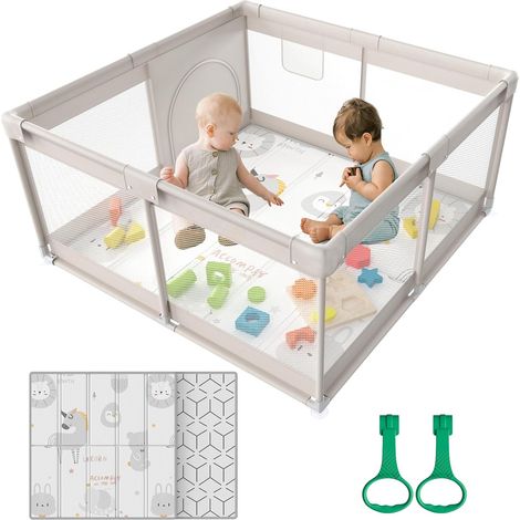 Parc Bébé, 120X120cm Parc Avec Tapis, Pliable pour Enfants 0-24 Mois - Aire de Jeu Sécurisée Maison, Tapis Anti-Dérapant Intérieur