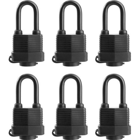 Cadenas étanches avec clé unique pour usage extérieur, cadenas robuste en acier laminé recouvert, 40 mm de large, cadenas long, lot de 6 (1/4)