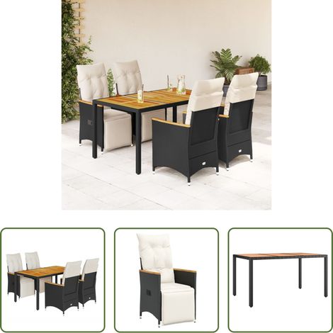 vidaXL Relaxsessel - 5-tlg. Garten-Bistro-Set mit Kissen Schwarz Poly Rattan (1/5)