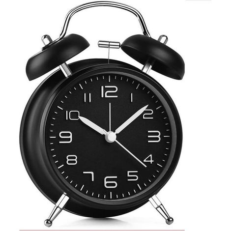 Dual bell alarm clock with backlight, 4" stereoscopic dial, powerful battery-operated alarm clock, no ticking, silent, retro bell alarm clock, quartz movement