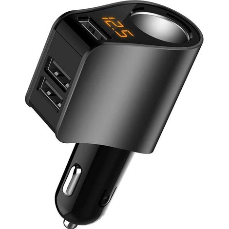 Chargeur de voiture rapide avec moniteur de tension intelligent, compatible avec de nombreux ports USB, interrupteur d'alimentation indépendant pour aspirateur de voiture, réfrigérateur, GPS, etc. (1/5)