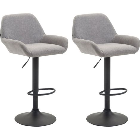 Conjunto de 2 taburetes de bar modernos y cómodos en tela gris claro con patas de trompeta de metal negro TDB10228