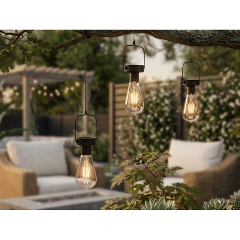 LED Solarlaterne CAMPUS 3er SET zum aufhängen Schwarz Ø7cm Höhe 23cm