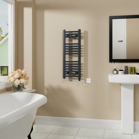 WarmeHaus Electric Curved Bathroom Radiator Anthracite 800x300mm (1/5)