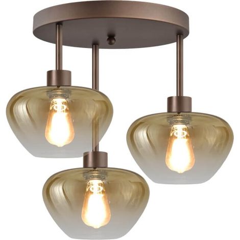 Plafonnier 3 lumières Genua marron avec verre doré Ø 24cm - 5971-15-15-35-3-24