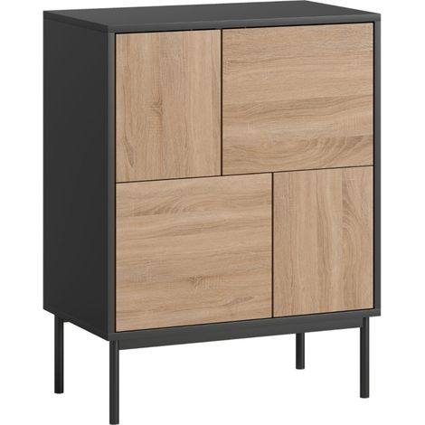 Buffet et enfilade-Porte push-to-open-Vaisselier-Pieds métal-Noir naturel-MDF-60x35x78cm (1/5)