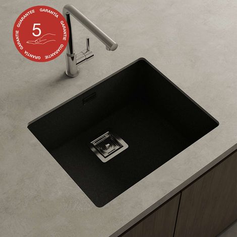 Cuve sous plan POALGI, ZIE 186, Granit, Noir Basalt, 55 cm, 1 bac (1/4)