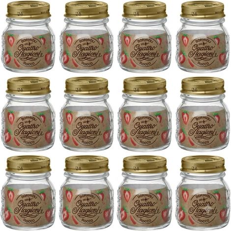 Set 12 Vasi Barattoli vasetti in Vetro Quattro Stagioni 150ml con Capsula a vite e pulsante verifica freschezza Ermetica Vaso cottura Pastorizzazione Contenitori Lead Free 15cl Bor-mioli Ro-cco (1/5)
