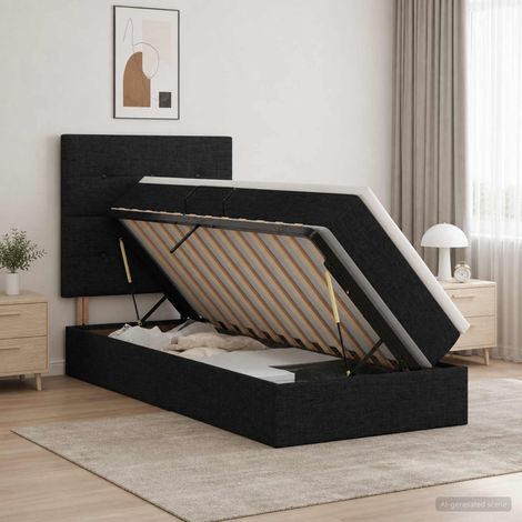 vidaXL Letto con contenitore LED e materasso Nero 100 x 200 cm Tessuto (1/5)