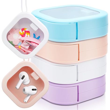 Lot de 4 boîtes de rangement pour chouchous à cheveux, portables, mini boîtes de rangement, petits récipients transparents pour pinces à cheveux, boîte à bijoux de voyage pour cordes à cheveux (1/5)