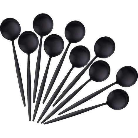 Cuillères à café expresso 12 cm / 4,8 pouces, petites cuillères à dessert rondes, noires, lot de 10, en acier inoxydable. Cuillères à thé. (1/5)