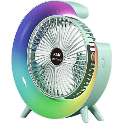 HONORNIC - Ventilateur de bureau portable à 3 vitesses avec lumière, inclinaison réglable à 180°, USB, petit et silencieux, idéal pour l'été (vert).