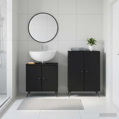 vidaXL 2 Piece Bathroom Cabinet Set BREDA Black Engineered Wood (1/5)