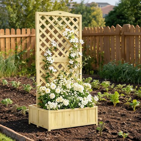 Bac à fleurs double avec treillis en bois massif pour plantes (1/5)