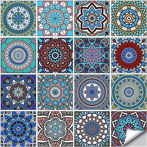 16 carreaux adhésifs - 15 cm x 15 cm - Stickers carrelage - Stickers muraux autocollants (1/5)