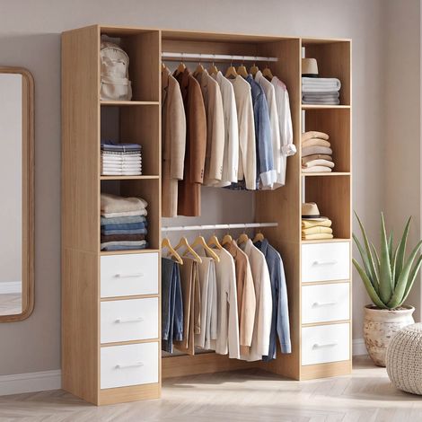 UPPAH armario doble + columna doble L. 140 cm con 6 estantes y 6 cubos en madera y tela blanca (1/5)