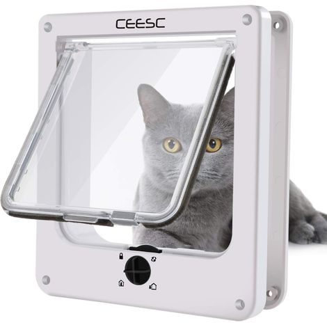 Chatière pour Chat, Chatière Imperméabiliser avec verrou Rotatif à 4 Voies pour Chat, Petit Chien, Facile à Installer et à Utiliser, Version améliorée (1/5)