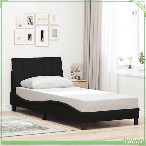 Cadre de lit (sans matelas) - Hanko - 90x200 cm - Tissu noir - Sommier à lattes (1/5)