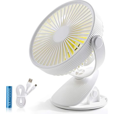 1 Ventilateur de table, 3 vitesses, rotation 360 degrés, batterie 2000 mAh, USB, pour bureau maison voyage (1/5)