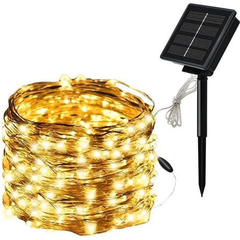 Solar LED fairy lights, copper wire garden string lights - Warm white, 10 meters, 100 bulbs