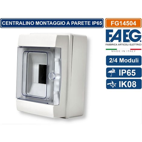 CENTRALINO A PARETE  4 MODULI TENUTA STAGNA IP65 COLORE GRIGIO CON SPORTELLO FAEG - FG14504
