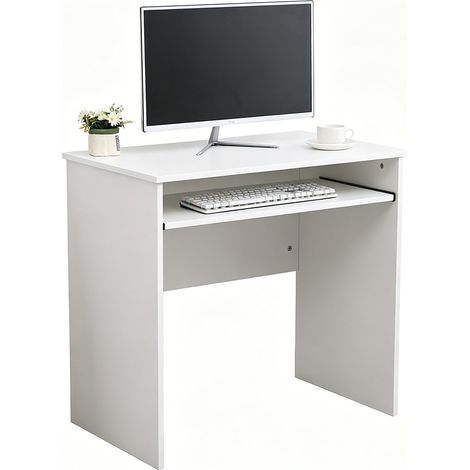 FURNITURE HMD White Compact Computer Desk Small Writing Desk for Bedroom Home Office, Space-Saving Study Table with Pull-Out Keyboard Tray,Modern Style for Small Spaces Dorm Apartment,80x48x74cm (1/5)
