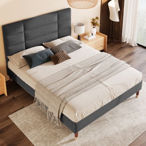 Letto Imbottito 140x200 cm con Rete in Legno e Testiera Imbottita (1/5)