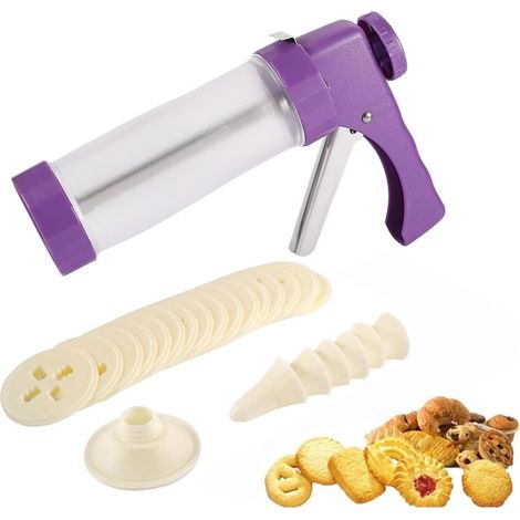 Kit de presse à biscuits avec 16 pochoirs et 6 buses, machine à biscuits, pistolet de décoration de gâteau for crème, confiture, crème au beurre, outil de cuisson DIY for la fabrication(Purple) (1/5)