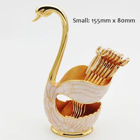 (Rose, 6 cuillères) Porte-couverts en forme de cygne, rangement luxueux pour les couverts, décoration de cuisine élégante. (1/2)