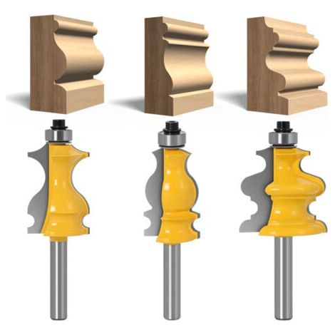 Lot de 3 Fraises à Défoncer pour Moulures Architecturales 8 mm, Mèche de Routeur pour le Travail du Bois (1/3)