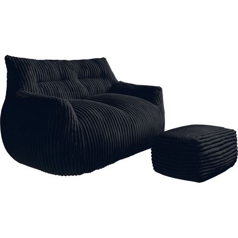 Fauteuil pouf double avec ottomane en fausse fourrure douce pour adultes, enfants et adolescents (1/5)