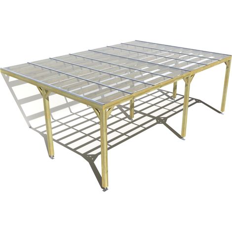 Pergola bois • 7m x 5m • adossée • sens largeur • couverture étanche transparente incluse • livraison comprise