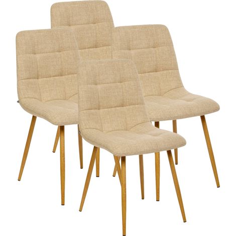 Lot de 4 chaises de salle à manger coloris beige Lin - Longueur 45 x Profondeur 55 x Hauteur 84 cm