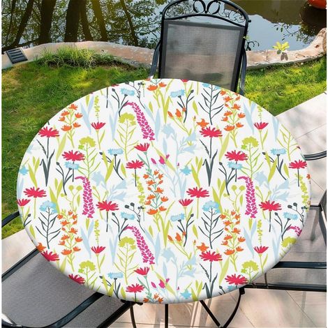 Nappe ronde d'extérieur imperméable avec élastique 90 cm motif floral