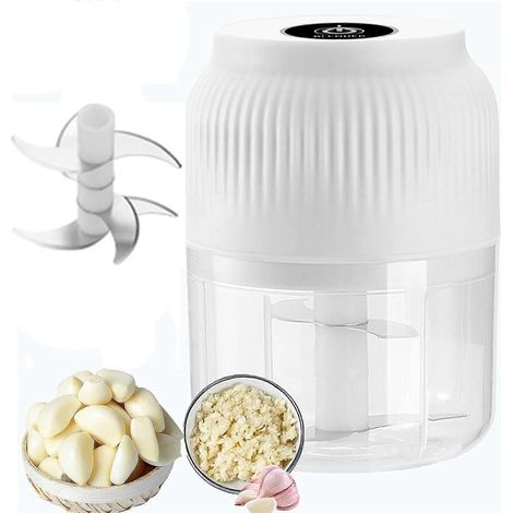Hachoir à ail électrique, coupe-légumes rechargeable et portable avec 6 lames, râpe à légumes pour ail, oignon, piment, noix (1/5)