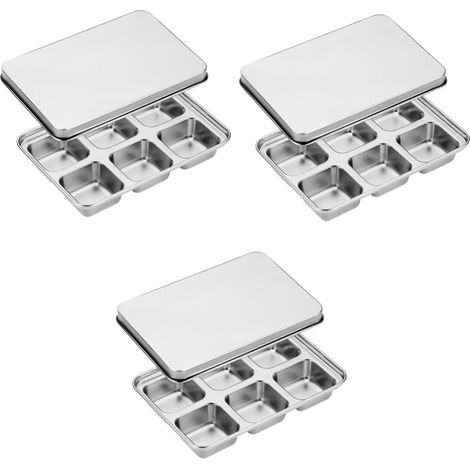 3 Pièces Bac à glaçons, Acier inoxydable, Empilable, Couvercle, Mini-frigo
