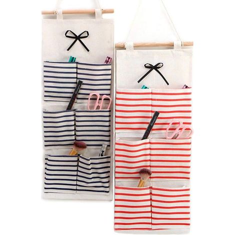 Sac de Rangement Suspendu étagère Mural en tissu Panier Pochette de Rangement avec 6 Poches Sacs Organisateura, Pour Bébé Jouet Placard Chambre Salle de Bain Décoration Intérieure, 2Pcs(rouge, Bleu)-F (1/4)