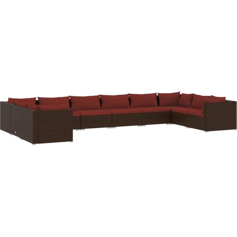 Set muebles de jardín 10 piezas cojines ratán sintético marrón vidaXL (1/5)