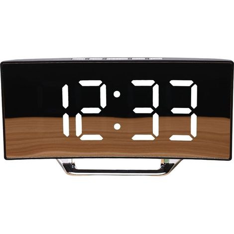 Réveil numérique avec écran miroir LED blanc 7 pouces, 2 niveaux de luminosité, température, date, veilleuse, USB, mémoire (1/5)