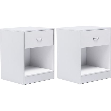 Idmarket – Lot de 2 tables de chevet OLGA 1 tiroir – Bois blanc – Dimensions 40x34,5x50 cm – Finition mate – Poignée chromée