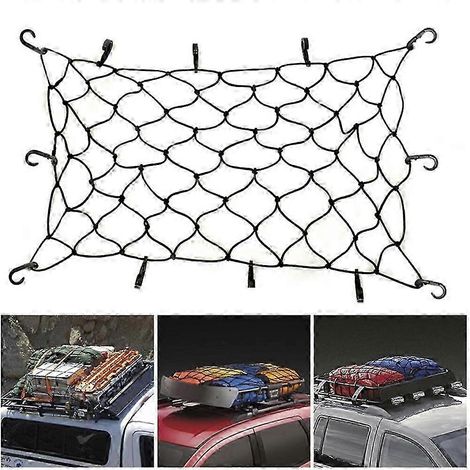 Filet de toit de voiture élastique en maille, organiseur de bagages, filet de maintien pour coffre de toit, couverture de charge extensible, accessoire de rangement pour galerie. (1/3)