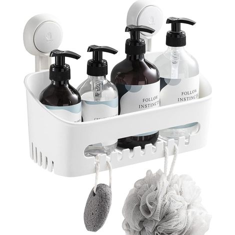 Étagère de douche amovible sans perçage avec ventouses, panier de rangement pour shampoing et produits de toilette, pour cuisine, salle de bain ou chambre. (1/5)